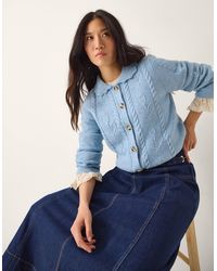 Monsoon - Kat Floral Cable Knit Cardigan Blue - Lyst