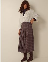 Monsoon - Gracie Check Print Midi Skirt Brown - Lyst