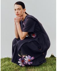Monsoon - East Filipa Watercolour Floral Midi Dress Blue - Lyst