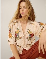 Monsoon - Yvette Embroidered Lace Tie Top Cream - Lyst