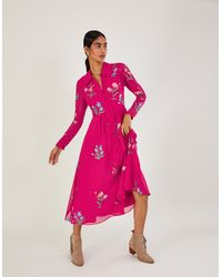 Monsoon - Mara Embroidered Shirt Dress In Recycled Polyester Pink - Lyst