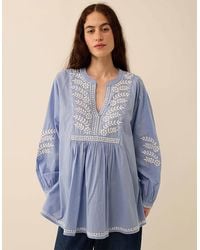 Monsoon - East Alva Hand-chikankari Embroidered Top Blue - Lyst