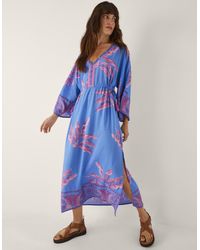 Monsoon - Pamela Palm Print Kaftan Dress Blue - Lyst