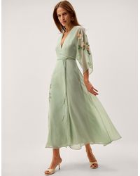 Monsoon - Clara Floral Embellished Midi Wrap Dress Green - Lyst