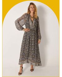 Monsoon - Maison Hotel Women's Blue & Brown Floral Print Gaia Midi Dress, Size: M - Lyst