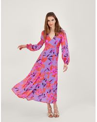 Monsoon - Lillith Floral Print Dress In Sustainable Viscose Purple - Lyst