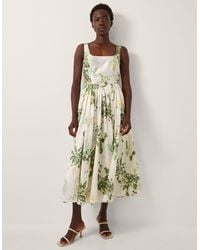 Monsoon - Women's Cream & Green Floral Print Sicily Fit And Flare Midi Dress, Size: 14 - Lyst