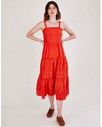 Monsoon - Plain Schiffli Wide Strap Sun Dress Red - Lyst