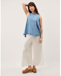 Monsoon - Maisie Linen Blend Cropped Wide Leg Trousers White - Lyst
