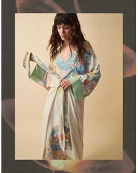 Monsoon - Clemence Women's Cream & Blue Floral Print Amelie Tie Front Midi Dress, Size: Xl - Lyst