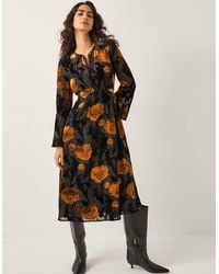 Monsoon - Women's Black & Brown Luxurious Reese Devore Polka Dot Midi Dress, Size: 18 - Lyst
