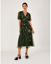 Monsoon - Kylie Embroidered Midi Tea Dress Green - Lyst