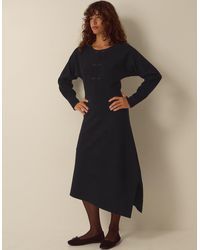 Monsoon - Floy Frogging Asymmetrical Knitted Midi Dress Black - Lyst