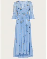 Monsoon - Daniella Embellished Wrap Dress Blue - Lyst