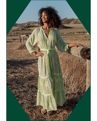 Monsoon - Piti Cuiti Palm Embroidered Maxi Dress Green - Lyst