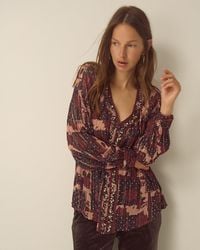 Monsoon - Poppy V-neck Embellished Patchwork Blouse Red - Lyst