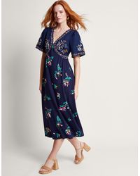 Monsoon - Maya Floral Embroidered Dress Blue - Lyst