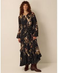 Monsoon - Clemence Margaux Long Sleeve Contrast Frill Floral Print Maxi Dress Black - Lyst