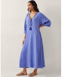 Monsoon - Leslie Embellished Maxi Kaftan Blue - Lyst