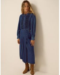 Monsoon - Kitty Denim Kilt Midi Skirt Blue - Lyst
