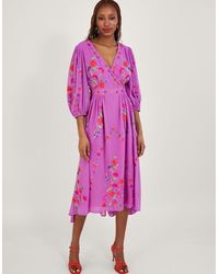 Monsoon - Lusia Embroidered Wrap Dress Purple - Lyst