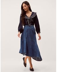 Monsoon - Annie Asymmetric Denim Midi Skirt Blue - Lyst