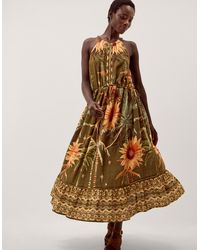 Monsoon - Fallon Sleeveless Tropical Print Midi Dress Green - Lyst