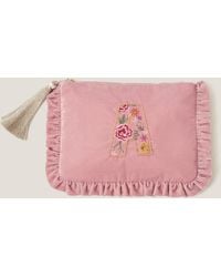 Monsoon - Flower Initial Velvet Pouch Pink - Lyst
