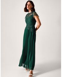 Monsoon - Women's Dark Green Floral Lace Monica Pleated Bridesmaid Dress, Size: 14 - Lyst