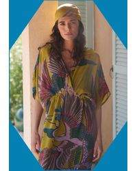 Monsoon - One Hundred Stars Crane Print Drawstring Midi Dress Green - Lyst