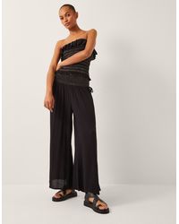 Monsoon - Heidi Shirred Wide Leg Trousers Black - Lyst