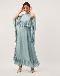Monsoon - Jodie Ruffle Cape Chiffon Maxi Dress Blue - Lyst