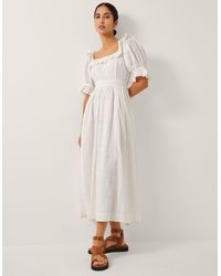 Monsoon - The India Edit Matilda Puff Sleeve Broderie Midi Dress White - Lyst
