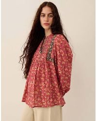 Monsoon - East Darney Floral Print Cotton Top Red - Lyst