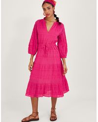 Monsoon - Textured Tiered Smock Dress Pink - Lyst