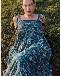 Monsoon - East Rohini Floral Print Cotton-viscose Dress Teal - Lyst