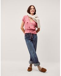 Monsoon - Edie Floral Embroidered Short Sleeve Jumper Pink - Lyst