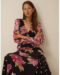 Monsoon - Women's Black & Pink Floral Print Kiri Maxi Dress, Size: 8 - Lyst