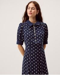 Monsoon - Kate Puff Sleeve Polka Dot Midi Dress Blue - Lyst
