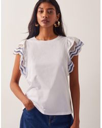 Monsoon - India Embroidered Flutter-sleeve Top Ivory - Lyst