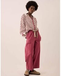 Monsoon - East Della Wide Leg Cotton Twill Trousers Pink - Lyst