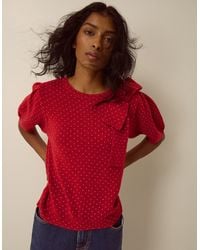 Monsoon - Sue Polka Dot Bow Jumper Red - Lyst