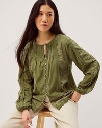 Monsoon - Joss Floral Embroidered Jersey Top Green - Lyst