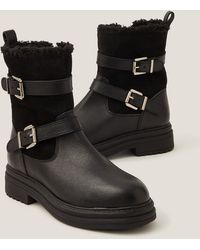 Monsoon - Leya Shearling Leather Biker Boots Black - Lyst