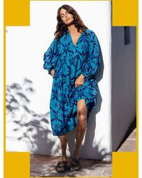 Monsoon - La Galeria Elefante Women's Blue Cotton Printed Smock Dress, Size: M - Lyst