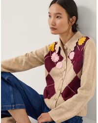 Monsoon - Ami Floral Argyle Collar Cardigan Natural - Lyst