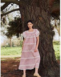Monsoon - East Alina Printed Floral Lace Insert Dress Pink - Lyst