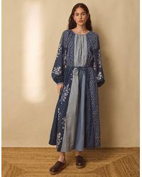 Monsoon - East Milly Floral Patchwork Midi Dress Blue - Lyst