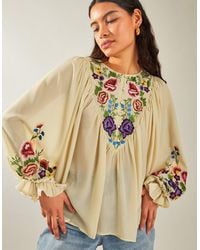 Monsoon - Winny Embroidered Floral Blouse Ivory - Lyst