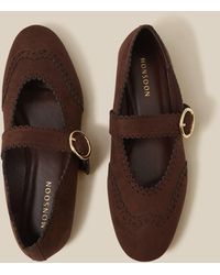 Monsoon - Women's Dark Brown Brogue Detail Hana Faux Suede Mary Jane Ballet Flats, Size: 39 - Lyst